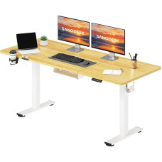 SANODESK Height-Adjustable Desk, 160 x 60 cm, with Memory Function, Electric Standing Table for Home Office, Ergonomic Computer Desk with Modern Design and Four-Piece Table Top – Maple
