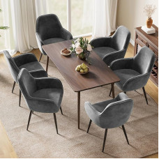 ELUCHANG Dining Room Chairs, Set of 6, Kitchen Chairs, Upholstered Chairs, Comfortable Armrests, Lounge Chair, Maximum Load 150 kg, Velvet, for Dining Room, Kitchen, Living Room, Grey