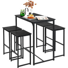 Bar Table with Bar Stool Set, Bar Table Kitchen with 4 Stools, Industrial Style, Suitable for Kitchen, Dining Room, Living Room, Pub, Table 100 x 50 x 90 cm, 4 Bar Stools 30 x 40 x 65 cm (Black)
