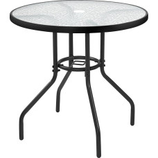 Yaheetech 70 cm skersmens sodo stalas, Bistro stalas, apvalus stiklinis stalas, lengvai prižiūrimas balkono stalas su skyle skėčiui ir stikliniu stalviršiu, terasos stalas, kavos staliukas, terasos stalas, pagamintas iš metalo, skirtas sodui, balkonui ir 