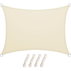 Larmnee Sun Sail Sun Protection with Mounting Ropes 3 x 4 m PES Rectangular for Garden Balcony Weather Protection Water-Repellent UV Protection Tear Resistance Outdoor Beige White EWH34SP02