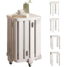Stapelbare Holzhocker 4er Set, Platzsparend mit Rollen, Vielseitiger Nisttisch für den Heimgebrauch, Keine Installation erforderlich