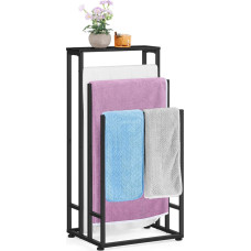 smusei Freestanding Towel Rack, 3-Tier Towel Rail, Standing Wooden Towel Holder, Standing with Wooden Shelves, Towel Holder, Freestanding, 40 x 30 x 82 cm, for Bathroom, Living Room, Pool Areas (Black