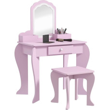 ZONEKIZ Kids Dressing Table with Stool and Mirror, Small Dressing Table with Drawer and 2 Open Compartments for Girls Aged 3-6 Years Pink
