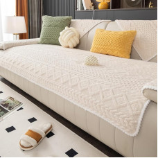 Geometrischer Jacquard-Plüsch-Sofa-Couchbezug, weich, lustig, flauschig, Couchüberzüge, rutschfester Sektionssofa-Schonbezug, gemütlich, waschbar, Möbelschutz für Kinder, Haustiere (Beige)