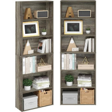 Furinno Jaya Set of 2 Bookcases, 6-Tier Bookcase, 24.13 x 62.48 x 180.34 cm, for Home Office, Living Room, French Oak