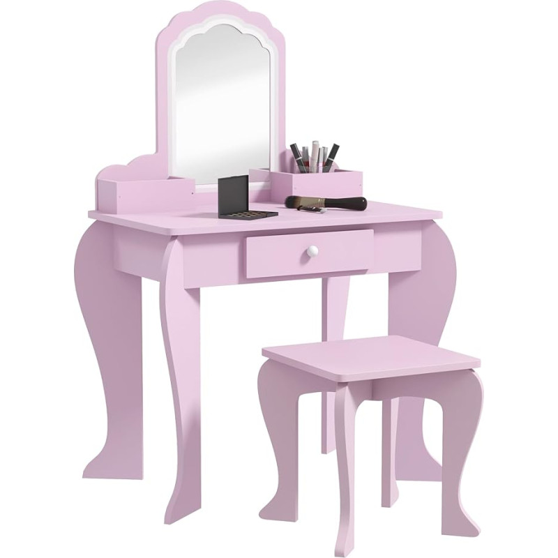 ZONEKIZ Kinder Schminktisch, Kinder Schminktisch, Mädchen mit Spiegel, Hocker, Schublade, Aufbewahrungsboxen, Cloud Design, für 3-6 Jahre - Pink