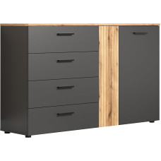 trendteam smart living - Esteban - Chest of Drawers - Anthracite/Evoke Oak - Living Room Furniture with 4 Full Extension Drawers - (W x H x D) 139 x 86 x 38 cm - Groove Look