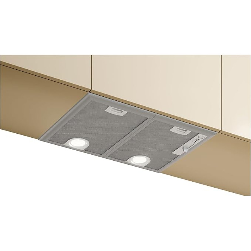 NEFF D5655X2, N 30, ventiliatoriaus modulis, 53 cm, pagamintas Vokietijoje, intensyvus lygis, LED apšvietimas, itin efektyvus ištraukimas, ypač tylus, sidabrinės spalvos metalikas