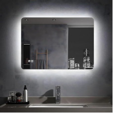 MIQU Vonios veidrodis 80 x 60 cm LED vonios veidrodis su apšvietimu Šaltos baltos šviesos veidrodis Sieninis veidrodis Jutiklinis jungiklis nuo rūko IP44 Energijos taupymas