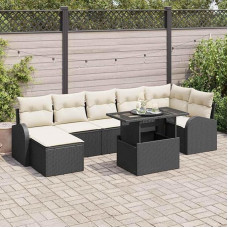 Modulares Gartensofa-Set Schwarz Creme als Ecksofa-Set mit Tisch und Hocker - 8-teiliges Outdoor-Sofa-Set mit Stauraum als Gartenmöbel-Set 8 Stück