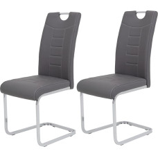 Hela Tische, Set of 2 Ruby Swing Chairs, Faux Leather, Grey, Recessed Grip, Metal Frame and Chrome Handle, 140 kg Load Capacity