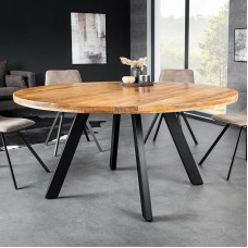 Riess Ambiente Iron Craft Solid Dining Table, 140 cm, Natural, Round, Mango Wood, Metal, Industrial Design