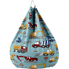 Bean Bag be užpildo vaikams ir suaugusiems, Cartoon Print Lazy Bean Bag Bean Bag Cover, Toy Storage Seat Cushion with Zip (100 x 120 cm, Large Yellow Truck)