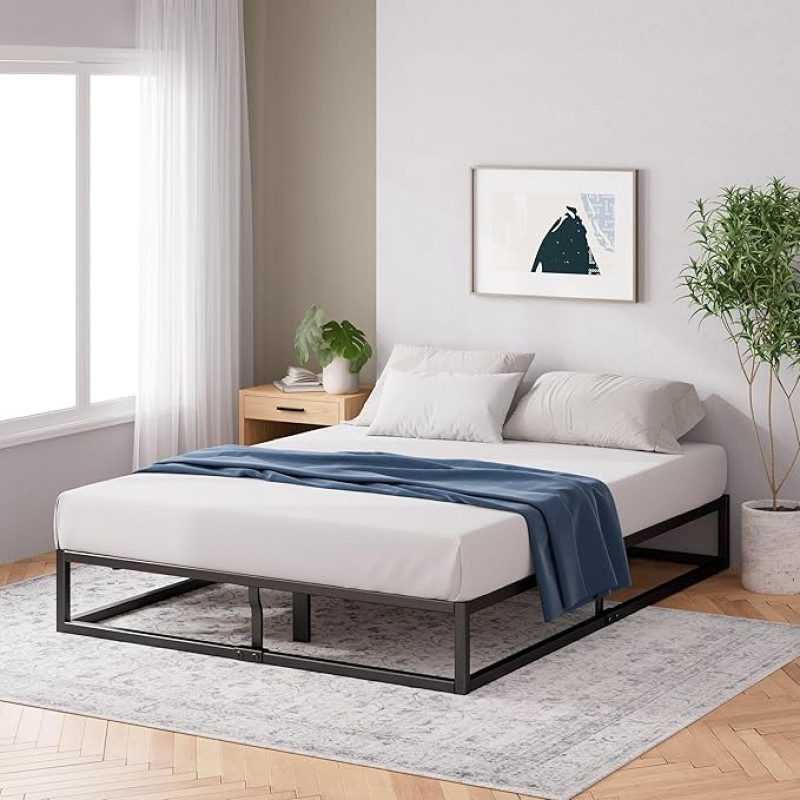 ZINUS Joseph 25 cm Metalinio rėmo lova | Lentynų rėmas | Medinės lentjuostės | Po lova esanti saugykla | 180 x 200 cm | Juoda