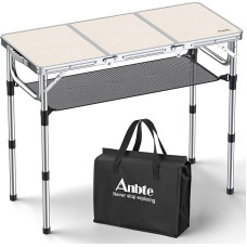 Anbte Camping Table Folding Aluminium 88 x 40 cm (L x W) with 3 Adjustable Heights Portable Picnic Table with Storage Net Garden Table Suitcase Table for Camping Party (White)