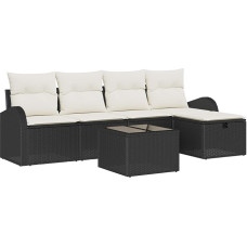 5-teiliges Garten Sofa Set Schwarz Creme Poly Rattan für Terrasse als Outdoor Sitzgruppe mit Kissen und Stauraum