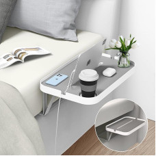 KIWIFOTOS Bedside Tray for Bed Without Side Frame, Bedside Tray for Platform Bed with Cup Holder, Cable Organiser, Mute Design (Model L)