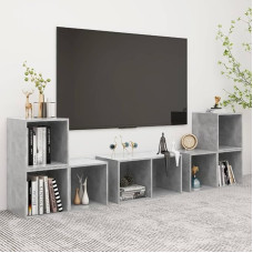 TV Schrank,6-TLG. TV-Schrank-Set Betongrau Holzwerkstoff,TV lenta Hängend Schrank Fernsehschrank TV bankas Wohnzimmer Möbel Modern Wandschrank für Wohnzimmer Schlafzimmer