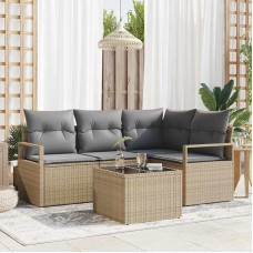Moderne Terrassenmöbel Garten Sofa Set 4 Stück Outdoor Sofagarnitur mit Kissen aus Poly-Rattan in Schwarz Creme