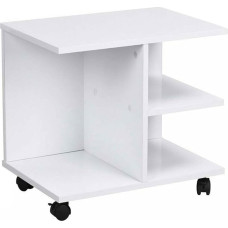 BAKAJI Kavos staliukas svetainei Daugiafunkcinis sofos televizoriaus stovas žurnalams Naktinis staliukas su ratukais Melamino mediena (baltas)