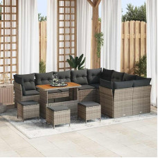 12-teiliges Outdoor Sofa Set Grau, Gartenmöbel Set mit Kissen und Aufbewahrung für Terrasse, 12-teiliges Garten Sofa mit Aufbewahrung