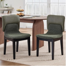 Dining Room Chairs, Set of 2, Kitchen Chairs, Upholstered Chairs with Wooden Chenille Legs, Dining Chairs without Armrests for Dining Room, Living Room, Bedroom and Reception, Green