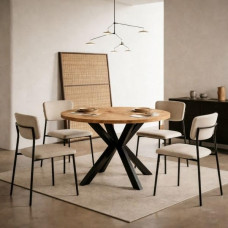 Round Extendable Table for Dining Room RAL with Wooden Legs, Scandinavian Style, Diameter of Variants from: 90 to 220 cm (Lancelot Oak / Black, 110/210 cm)