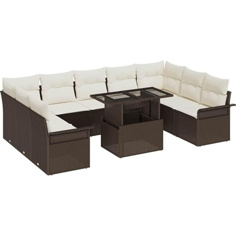 Modulares Garten Sofa Set 10 teilig Braun Poly Rattan Outdoor Möbel Gartenmöbel Set 10 Stück mit Kissen