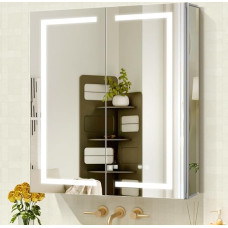 Veidrodinė spintelė su apšvietimu, 76 x 81 cm, 3 spalvos ir apšvietimas, skutimosi dėžutės lizdas su USB jungtimi, vidinis apšvietimas, švelniai užsidarantys vyriai ir reguliuojama stiklo lentyna