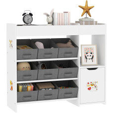 AIYAPLAY Vaikų žaislų lentyna Vaikų žaislų organizatorius su 9 išimamais krepšeliais ir lipdukų lapais vaikų kambariui 92 x 30 x 80 cm balta