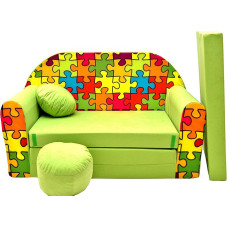 BDW Childrens Sofa Bed with Stool/Cushion, Coton, Green, 168 x 98 x 60 cm