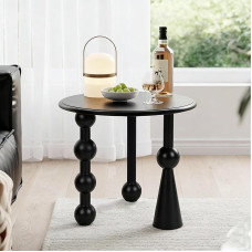 TWSOUL Side Table, Modern Round Side Table Made of Solid Wood, Creative Bedside Table, Decorative Sofa Table with Round Table Top, 50 cm, Living Room Storage Table for Small Spaces (Black)