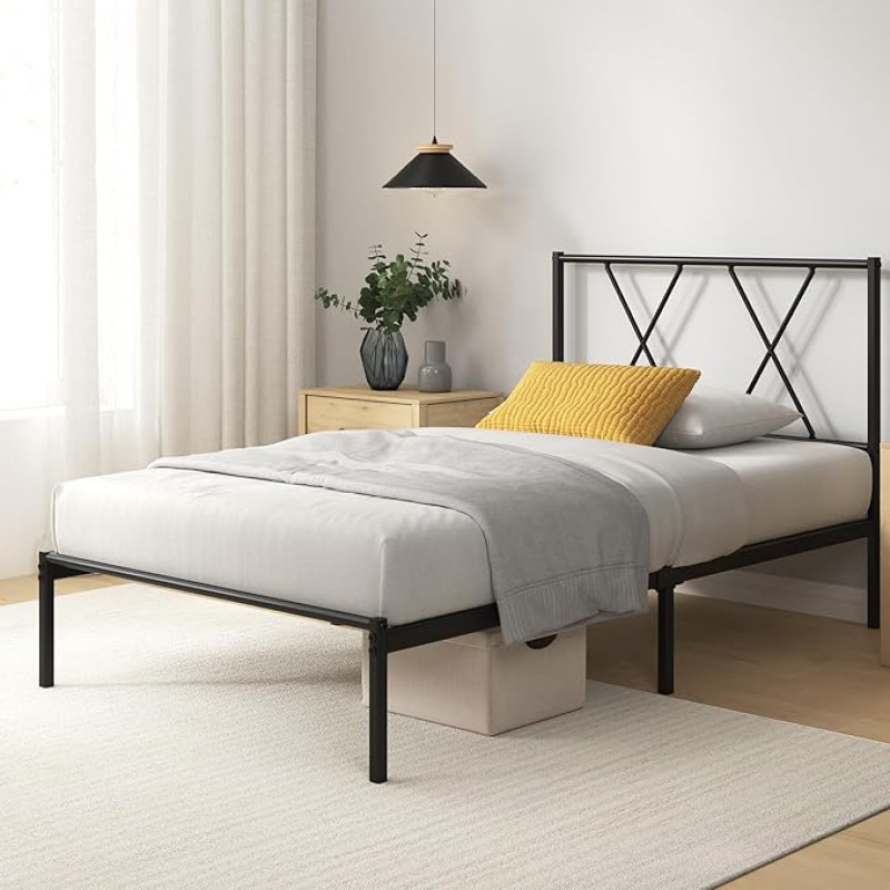 ZINUS Elias viengulės lovos rėmas - lova 90 x 190 cm - 30 cm aukščio - metalinis lovos rėmas su galvūgaliu - platforminis lovos rėmas su plieninių skersinių atrama - vieta po lova - lengvai surenkamas - juodas