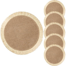 6 Stück Runde Gewebte Jute Platzsets mit Fransen Hitzebeständig und Vielseitig Dekorative Besteckmatte für Töpfe und Tassen als Fotorequisite oder Einweihungsgeschenk