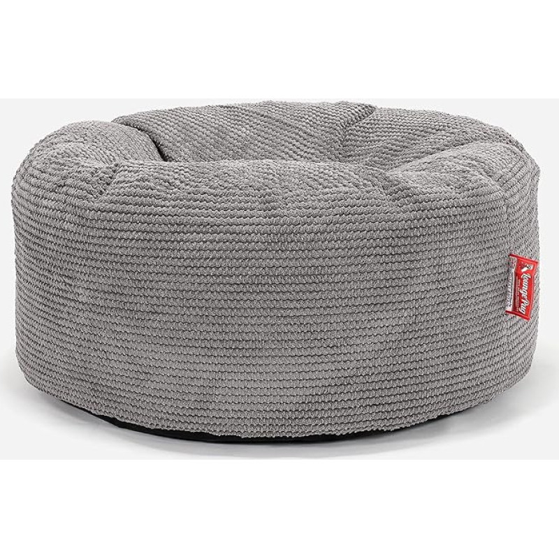 Lounge Pug Pouf Bean Bag 65 cm apvalus antracito spalvos Pom-pom vaflinis audinys Patogi taburetė arba pėdkelnė