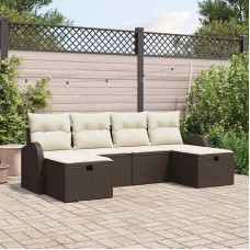Garten Sofa Set 6teilig in Braun und Creme aus Poly Rattan mit Kissen für den Outdoor-Bereich als Gartenmöbel Set 6 Stück
