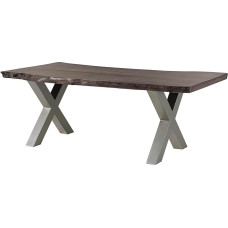 MASSIVMOEBEL24.DE Laisvos formos 5 akacijų medžio stalas - įvairūs dydžiai, rėmai ir spalvos, spalva: Pilkas lakas, dydis: 200 x 100 cm, rėmas: X formos kojelės, sidabrinis matinis