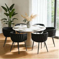 Dining Room Chairs, Black, Set of 6 with Backrest and Armrest, Modern Kitchen Chairs, Living Room Chairs Made of Velvet for Living Room, Bedroom, Kitchen