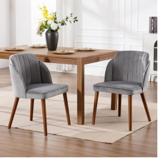 chairus Dining Room Chairs Set of 2 Retro Kitchen Chairs without Armrests Velvet Upholstered Chair Accent Chair with Wooden Legs for Living Room Kitchen (Grey)