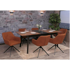 Mendler HWC-O47 6 valgomojo kėdžių su porankiais komplektas, pasukamas automatiškai grįžtantis audinys / tekstilė (270 g/m²) Terakota