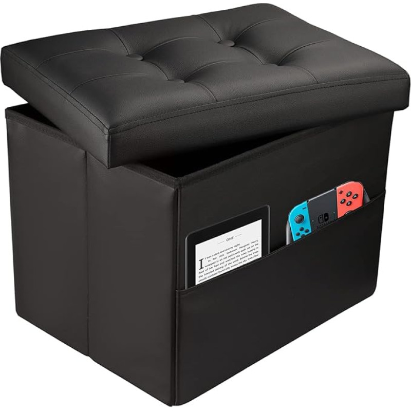 Sulankstomasis otomanas Classic Black Faux Leather Top Kvadrato formos 13 