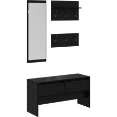 Flur Möbelset 4 tlg Schwarz Eiche 90 x 31 x 46,5 cm Aufbewahrungsbank mit Acrylspiegel Garderobe Modernes Design Robust und Langlebig für Flur Wohnzimmer Schlafzimmer