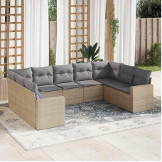 9-TLG. Garten-Sofagarnitur Schwarz Poly Rattan Set mit Kissen und Stauraum, Garten Sofa Set 9-TLG. Schwarz und Poly Rattan Sofagarnitur für Terrasse