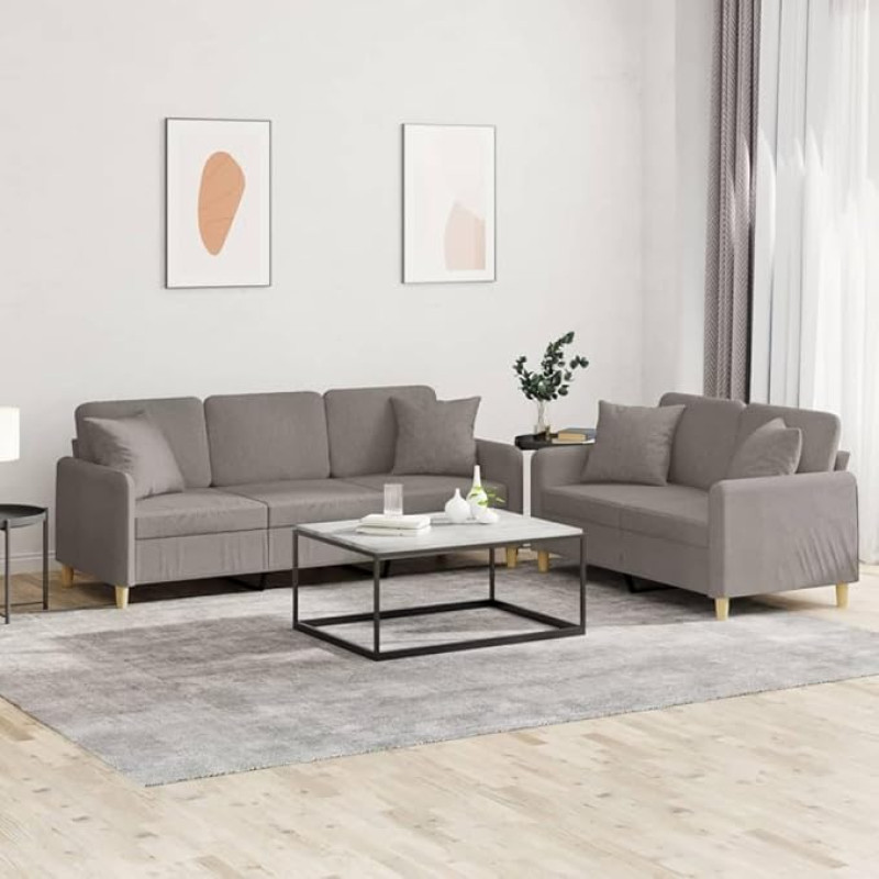 2-TLG. Sofagarnitur mit Kissen Taupe, Sofagarnitur Taupe 2-TLG., Sofa-Set taupefarbene mit Kissen aus strapazierfähigem Stoff