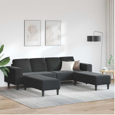 Modernes Wohnzimmer Sofa Schwarz mit atmungsaktivem Bezug aus strapazierfähigem Polyester und schwarzen Beinen, 3-teiliges Set 250x77x76 cm