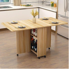Platzsparender klappbarer Esstisch mit 6 Rollen, 2 offene Ablagen, mobiles, rechteckiges Blatt-Design für kleine Küche und Esszimmer (Farbe: A)