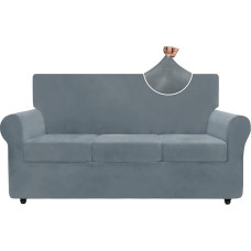 ZNSAYOTX Luxus-Samt-Couchbezug, 4-teilig, Stretch-Sofabezüge für 3 Kissen, Couch, dick, weicher Spandex-Sofabezüge, Wohnzimmer, rutschfest, Hundemöbelschutz, Hellgrau, 180,3 cm - 231,1 cm (3 Kissen)