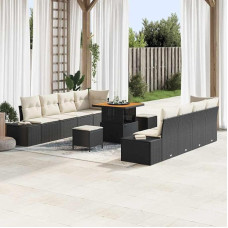 Gartensofa-Set mit Kissen 11-teilig schwarz Poly Rattan Gartenmöbel Set Outdoor Sofagarnitur