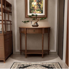 Massivholz Halbkreis Konsolentisch für den Eingang, Schmaler Moderner Sofatisch für Flur, Wohnzimmer, Foyer(39.4in/100cm)